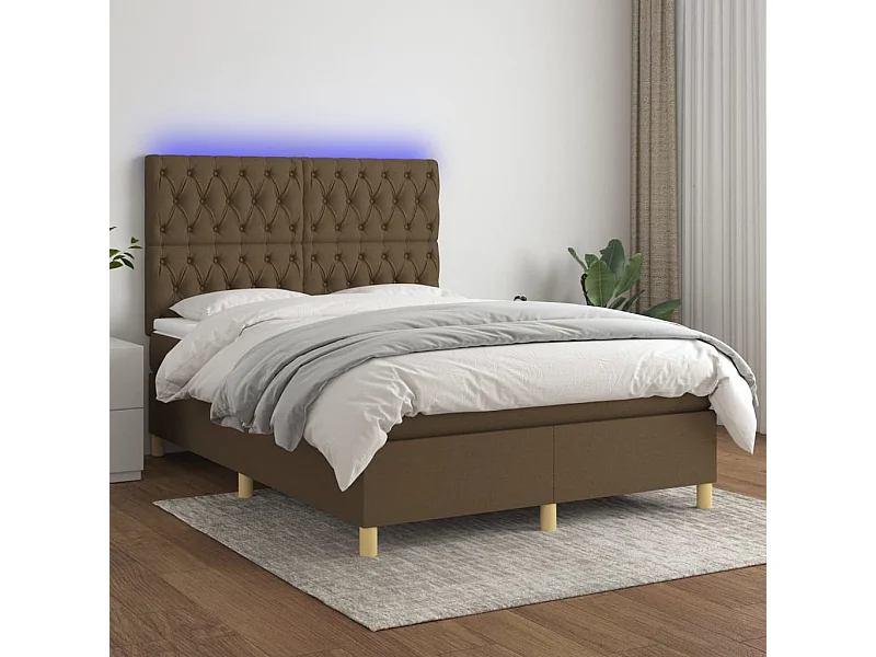 Sommier tapissier matelas et LED Marron foncé 140x200 cm Tissu