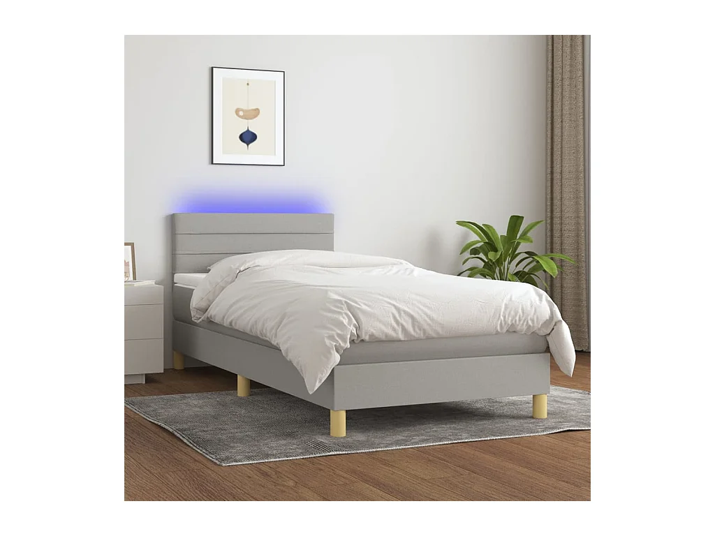 Sommier tapissier avec matelas et LED Gris clair 90x200cm Tissu