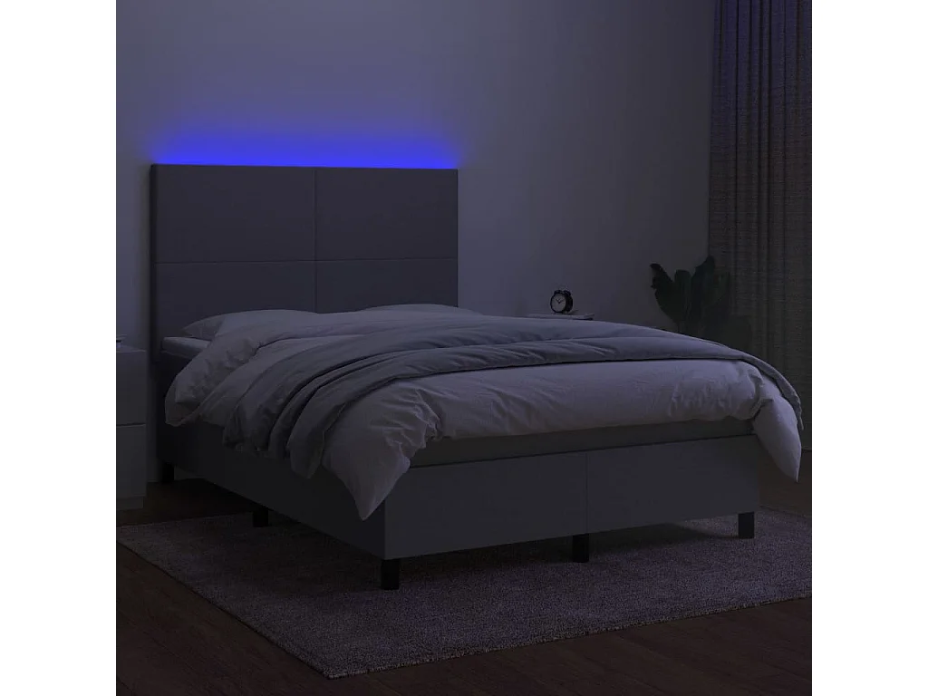 Sommier tapissier et matelas et LED Gris clair 140x190 cm Tissu