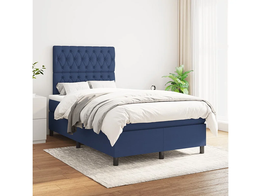 Boxspring met matras stof blauw 120x190 cm