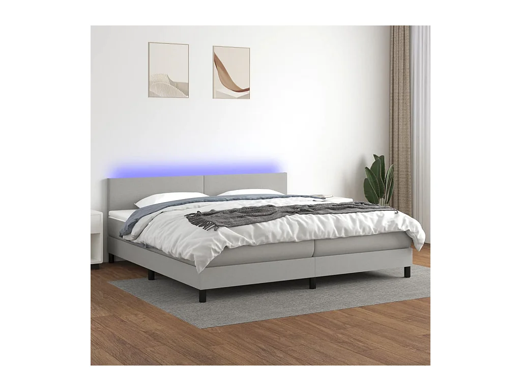 Sommier tapissier matelas et LED Gris clair 200x200 cm Tissu