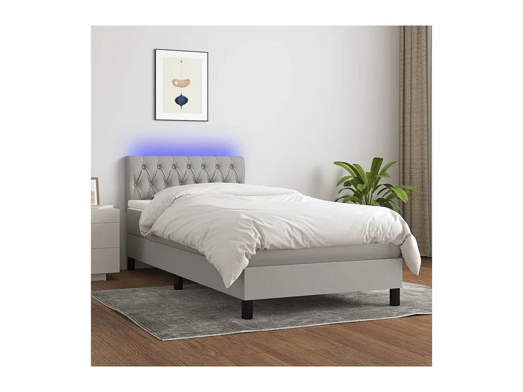 Boxspring met matras en LED stof lichtgrijs 100x200 cm