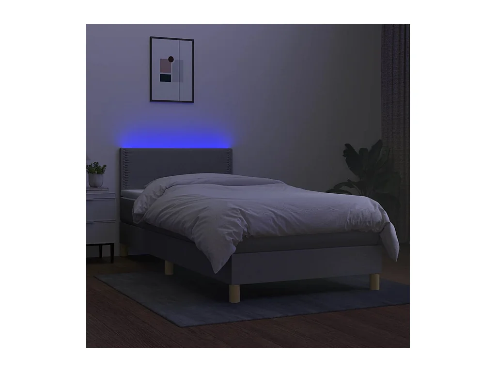 Cama box spring c/ colchão e LED 100x200 cm tecido cinza-claro