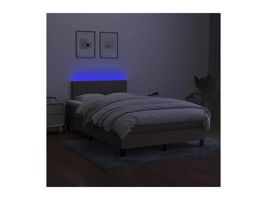 Sommier à lattes de lit matelas et LED taupe 120x190 cm tissu