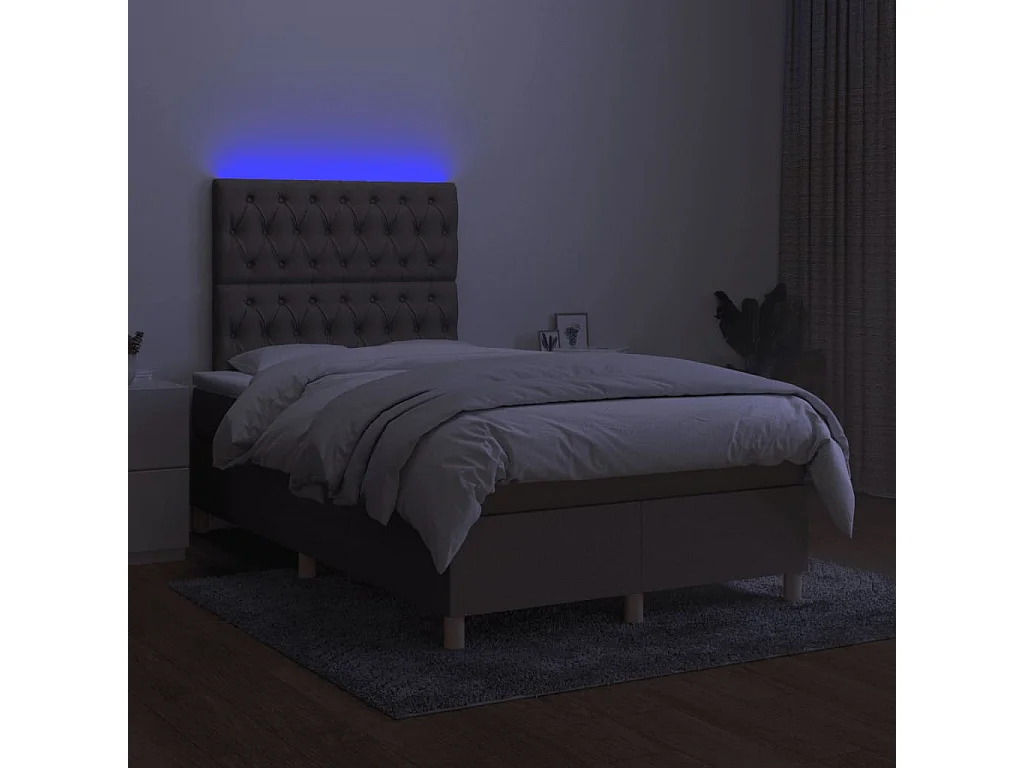 Sommier à lattes de lit matelas et LED taupe 120x190 cm tissu