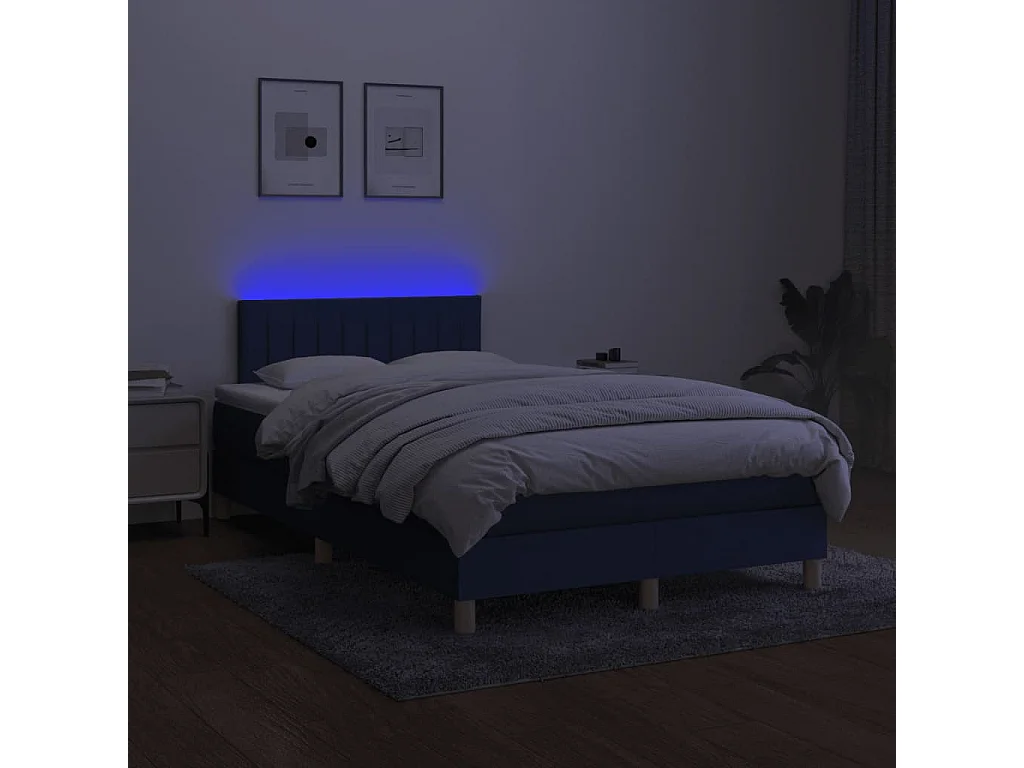 Sommier à lattes de lit matelas et LED bleu 120x190 cm tissu