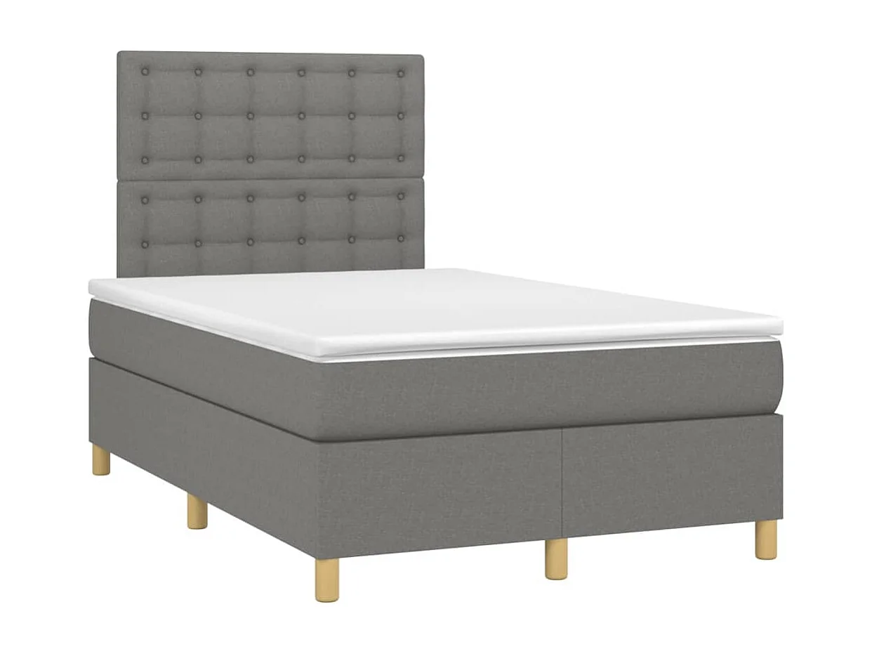 Sommier tapissier et matelas et LED Gris foncé 120x200 cm Tissu