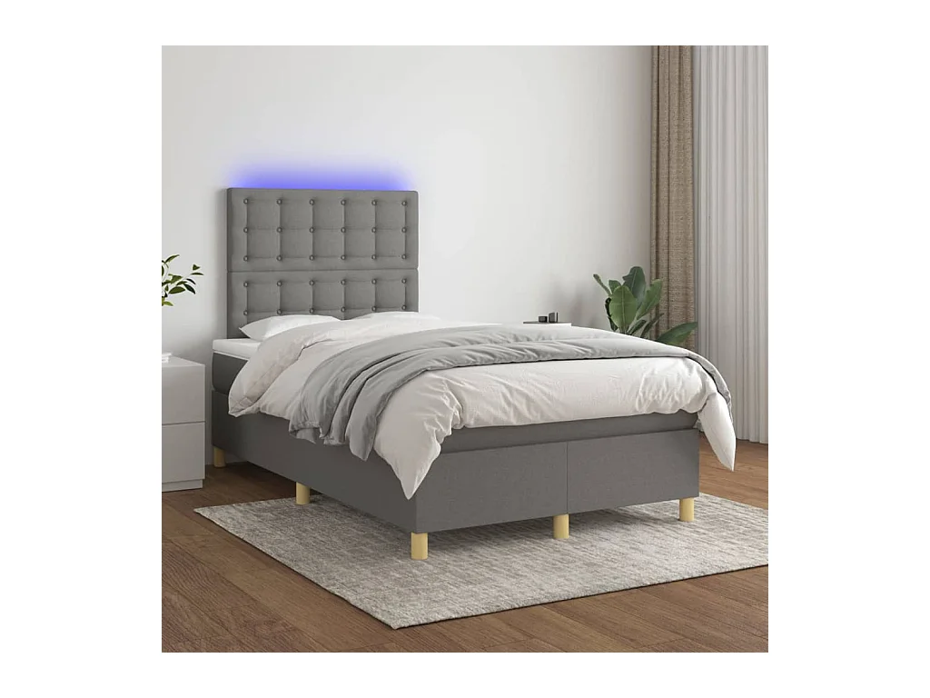 Sommier tapissier et matelas et LED Gris foncé 120x200 cm Tissu