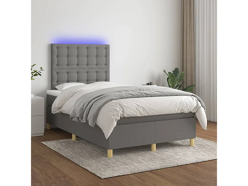 Cama box spring c/ colchão e LED 120x200 cm tecido cinza-escuro