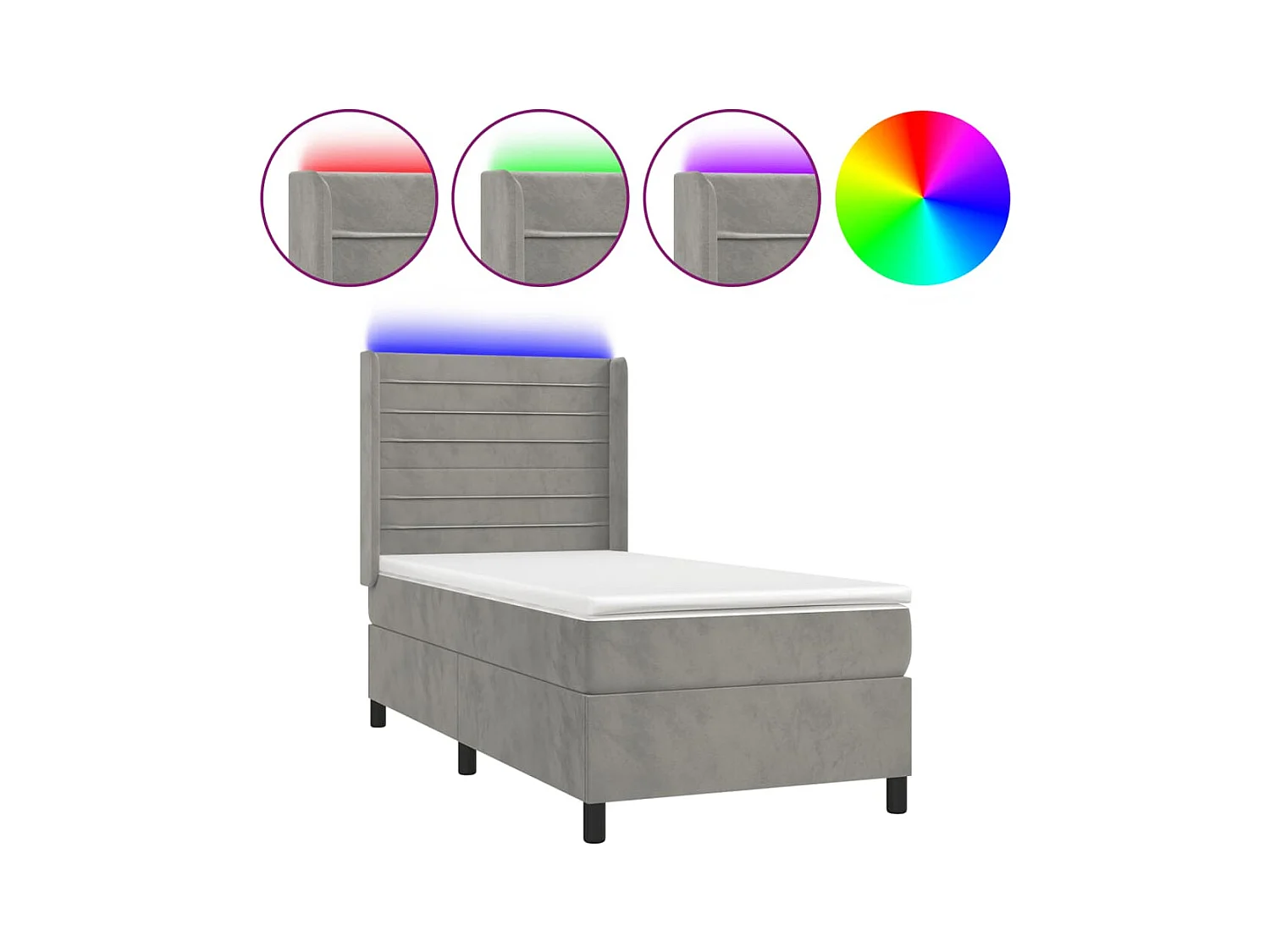 Cama box spring c/ colchão/LED 80x200 cm veludo cinzento-claro