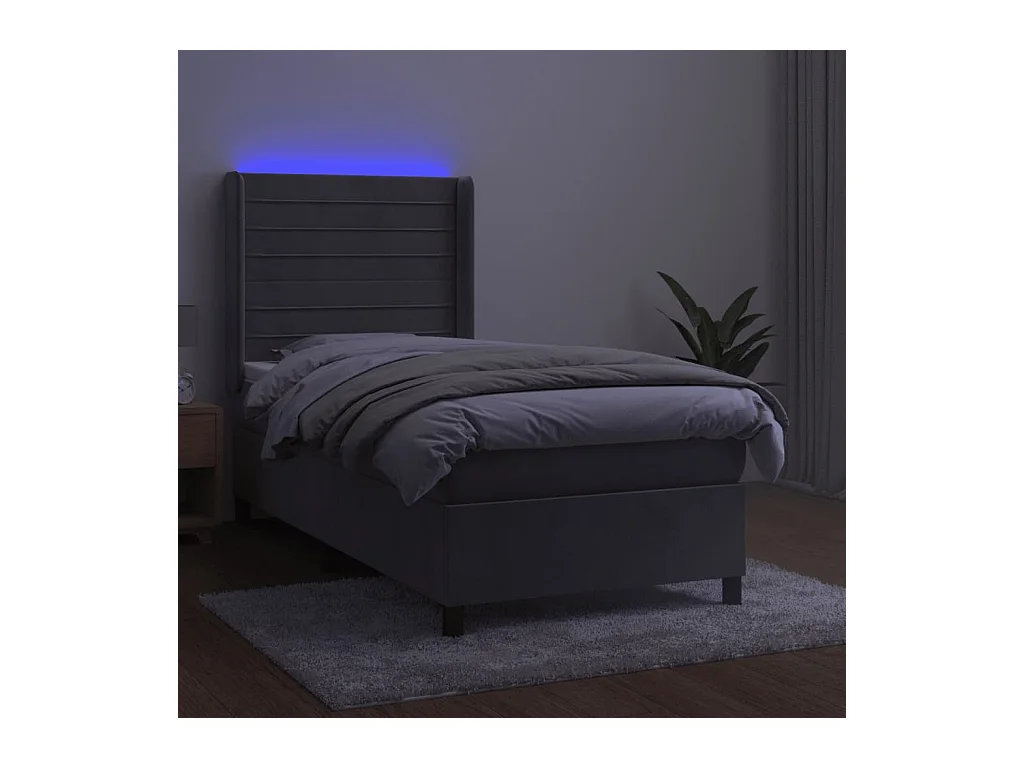 Cama box spring c/ colchão/LED 80x200 cm veludo cinzento-claro