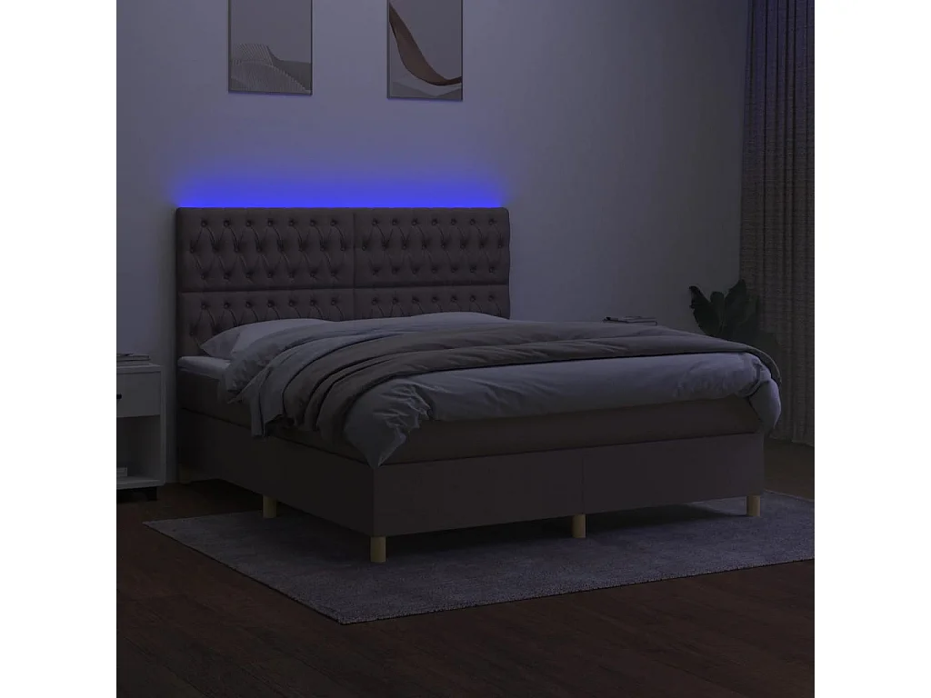 Sommier tapissier avec matelas et LED Taupe 180x200 cm Tissu