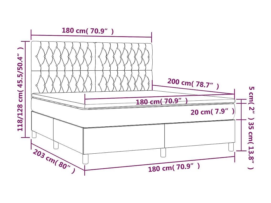 Sommier tapissier avec matelas et LED Taupe 180x200 cm Tissu