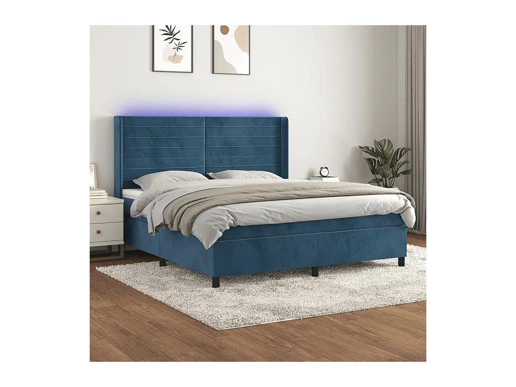 Boxspring met matras en LED fluweel donkerblauw 180x200 cm