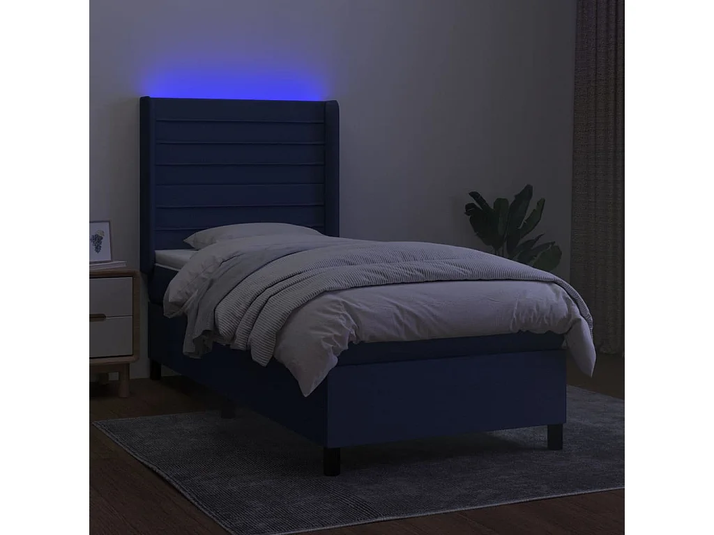 Boxspring met matras en LED stof blauw 90x200 cm