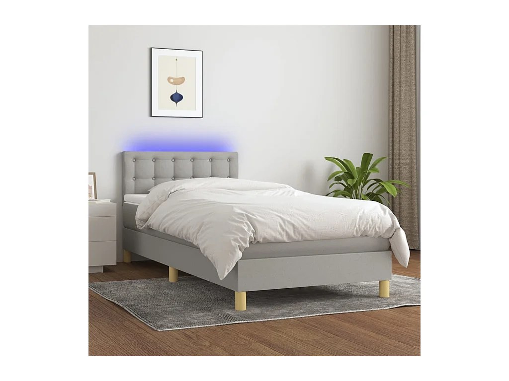 Sommier tapissier matelas et LED Gris clair 100x200 cm Tissu