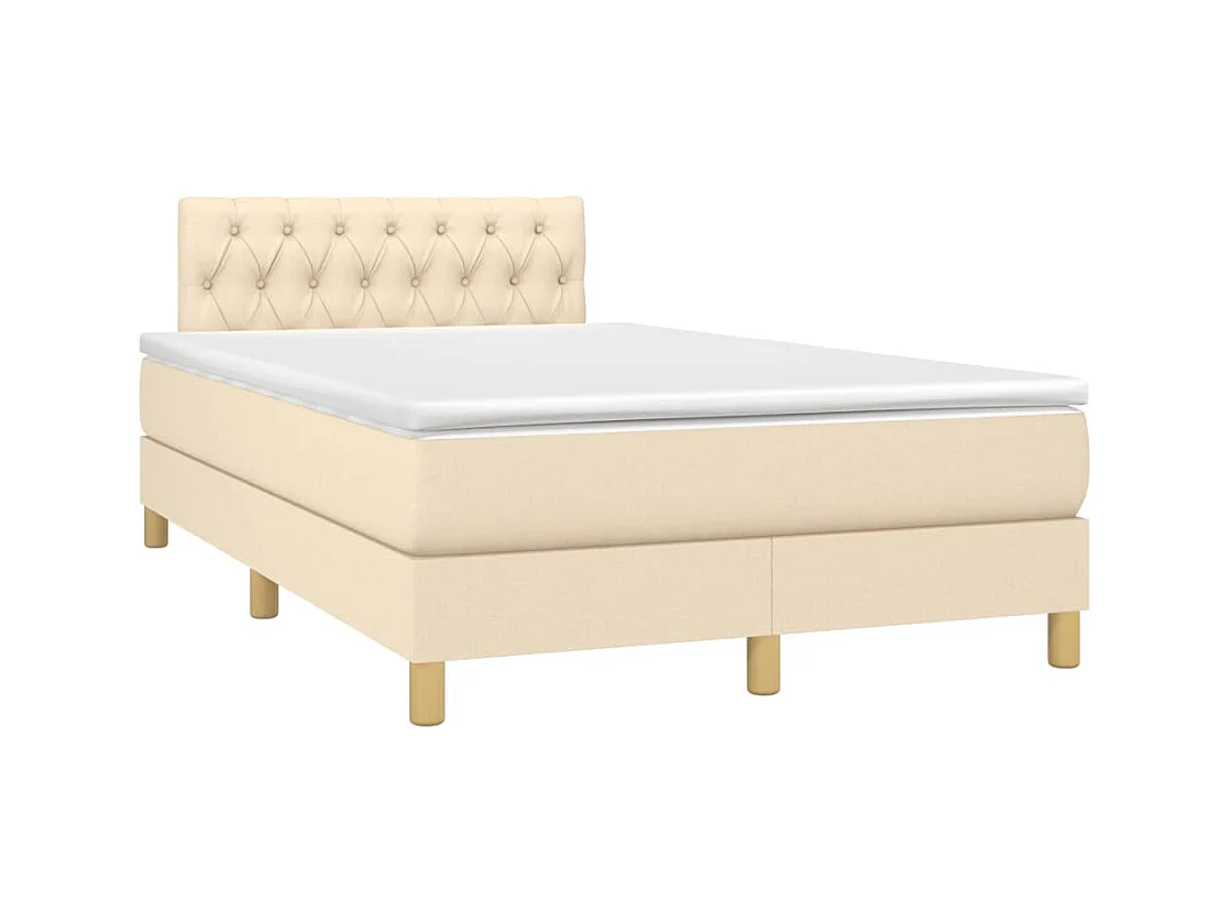 Cama box spring con colchón tela color crema 120x190 cm