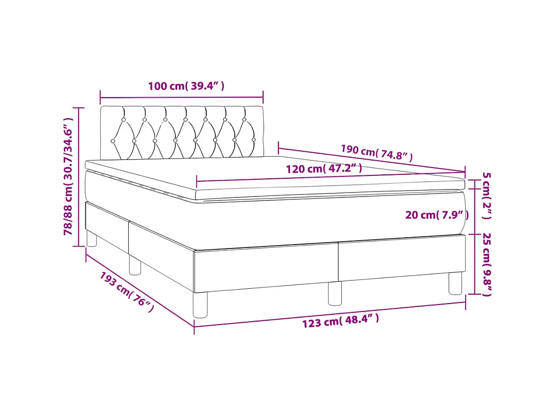 Cama box spring con colchón tela color crema 120x190 cm