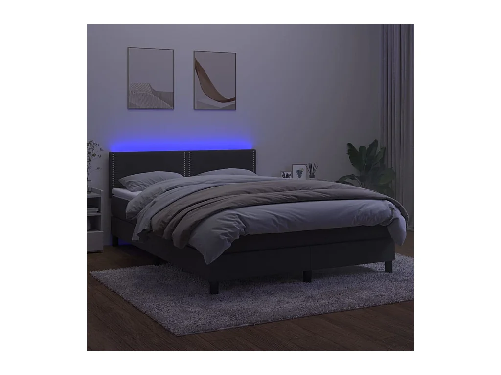 Cama box spring c/ colchão/LED 140x200cm veludo cinzento-escuro