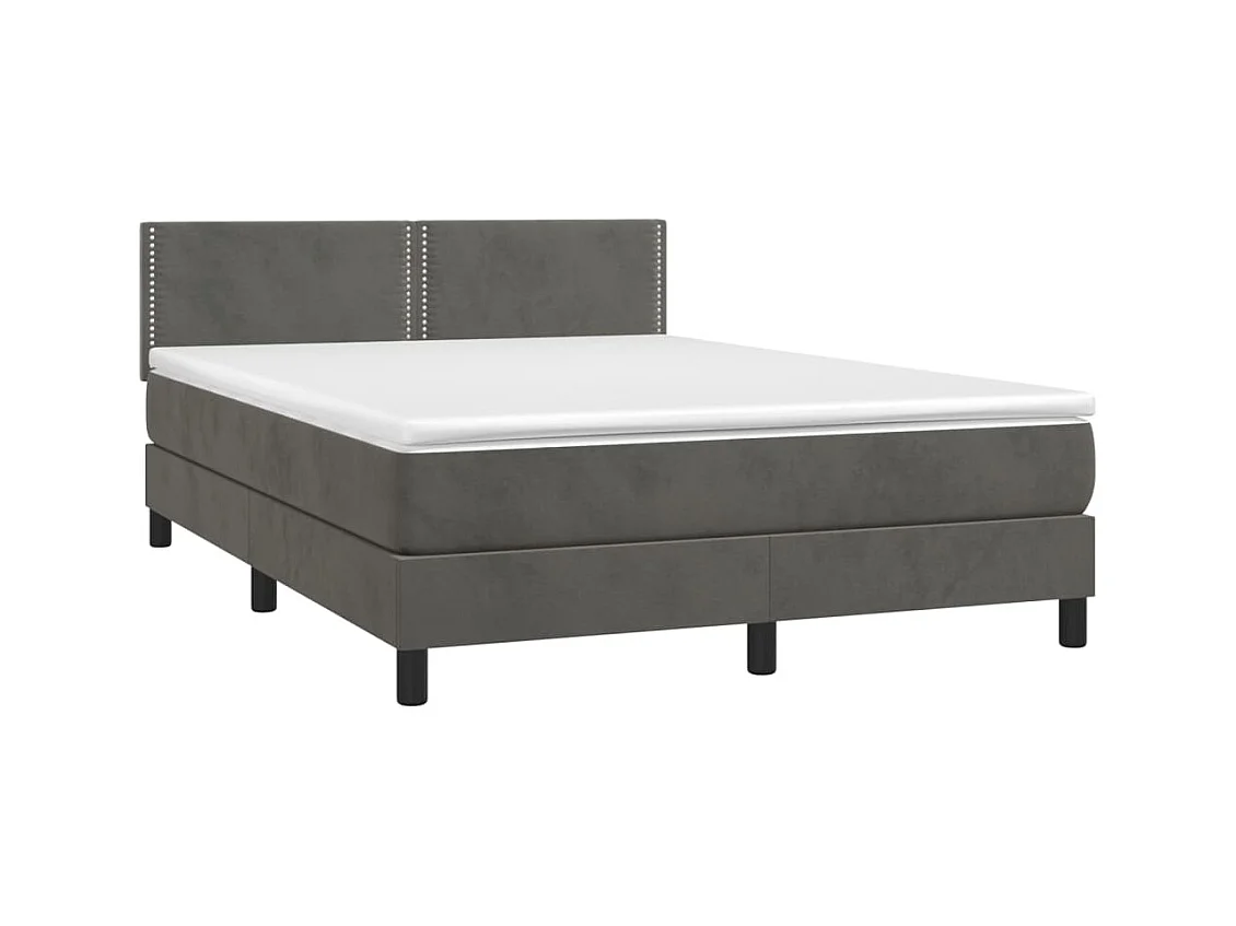 Cama box spring c/ colchão/LED 140x200cm veludo cinzento-escuro