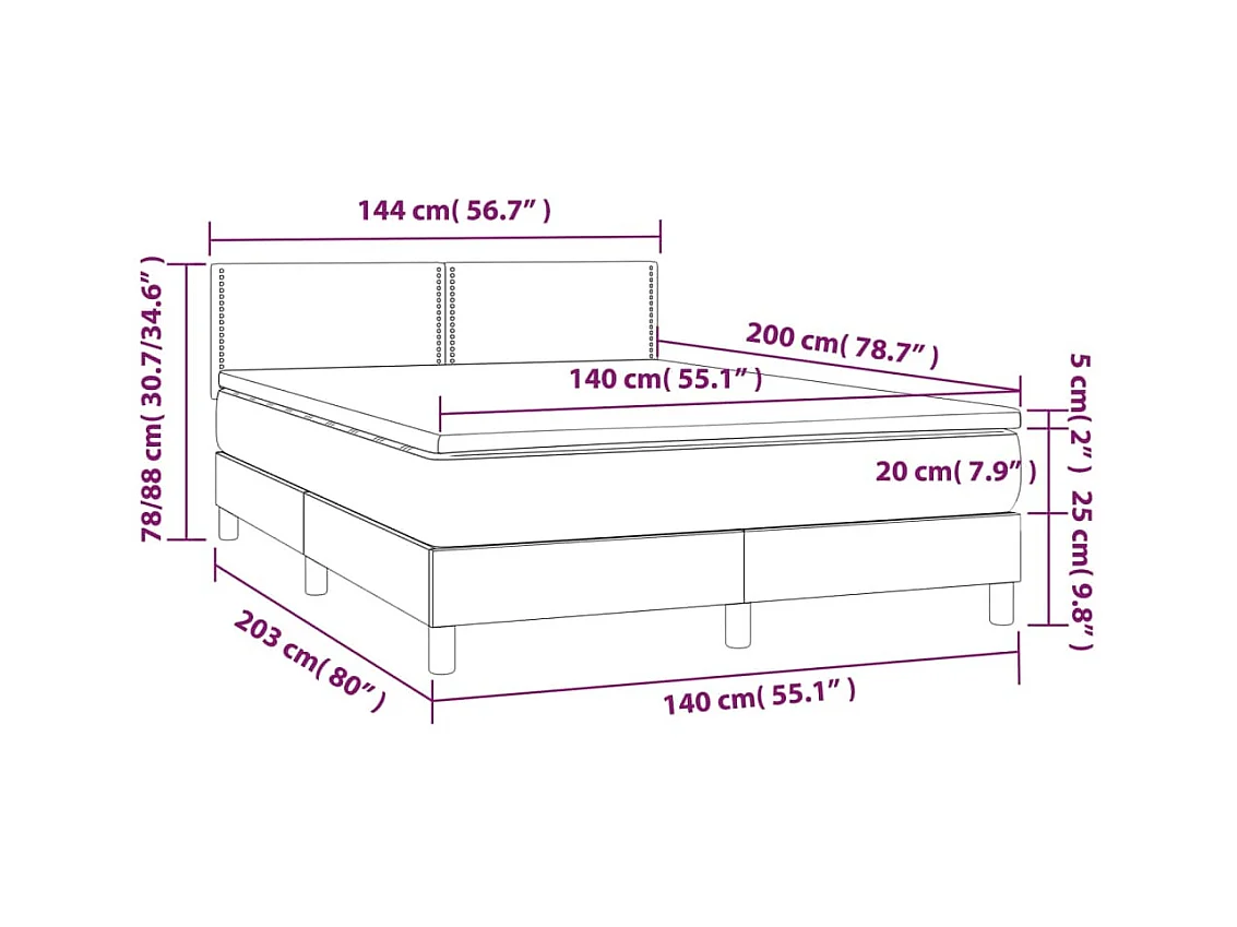 Cama box spring c/ colchão/LED 140x200cm veludo cinzento-escuro