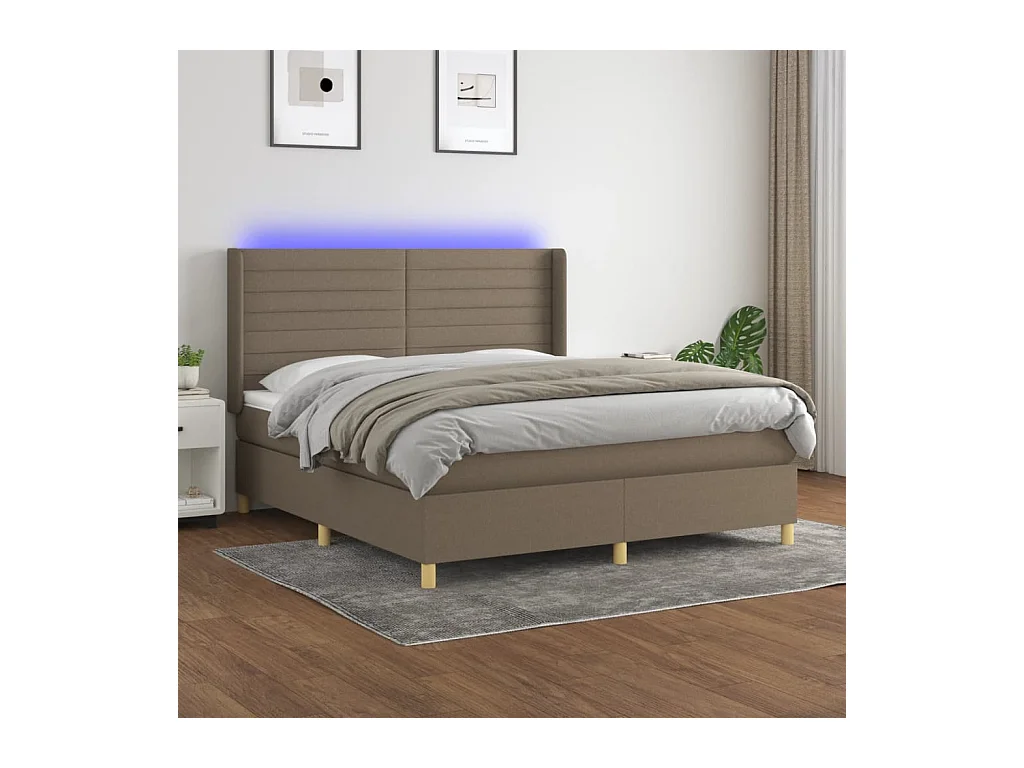 Sommier tapissier avec matelas et LED Taupe 160x200 cm Tissu
