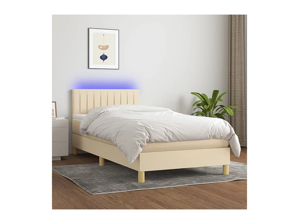 Sommier tapissier avec matelas et LED Crème 100x200 cm Tissu
