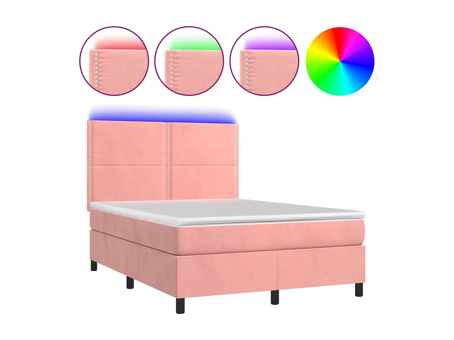 Cama box spring c/ colchão/LED 140x200 cm veludo rosa