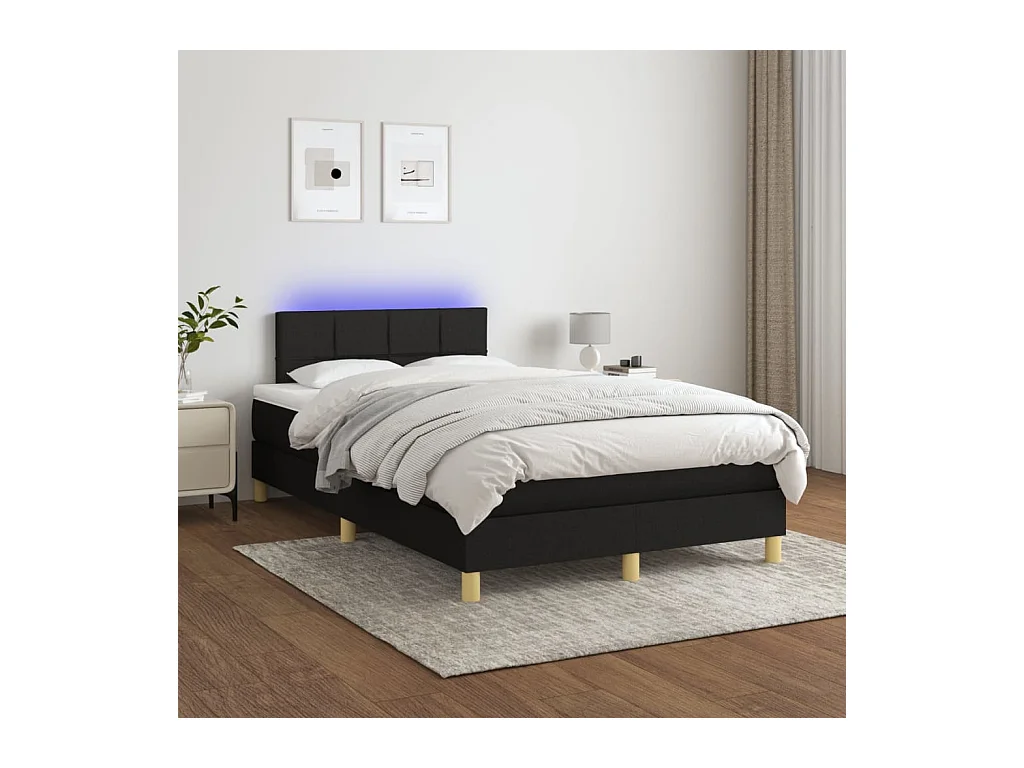 Cama box spring con colchón LED tela negro 120x200 cm