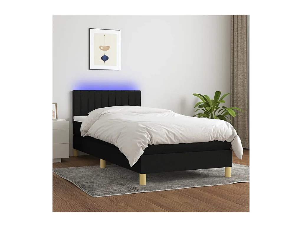 Sommier tapissier avec matelas et LED Noir 80x200cm Tissu