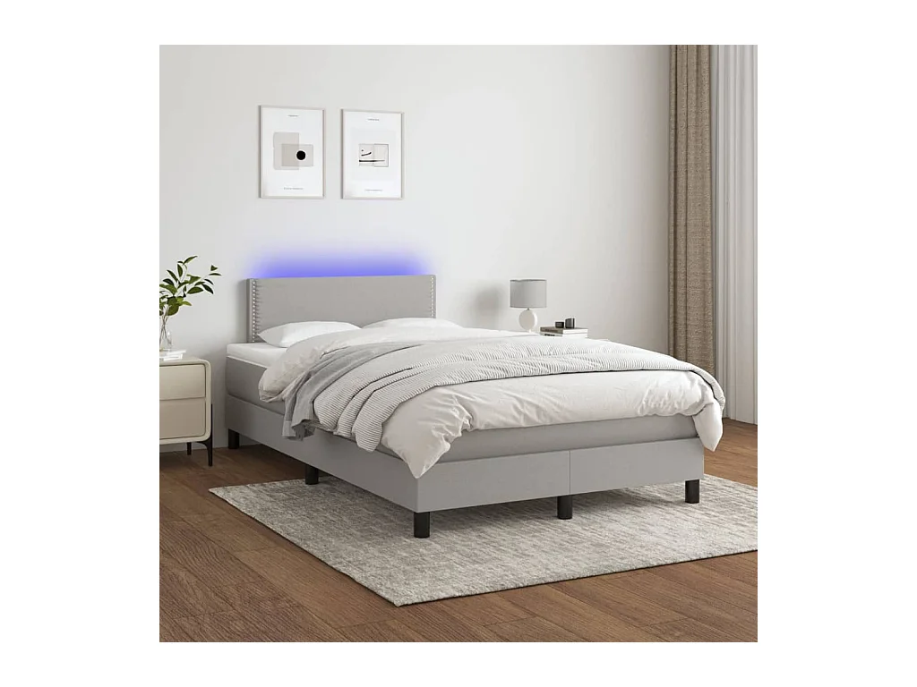 Sommier tapissier matelas et LED Gris clair 120x200 cm Tissu