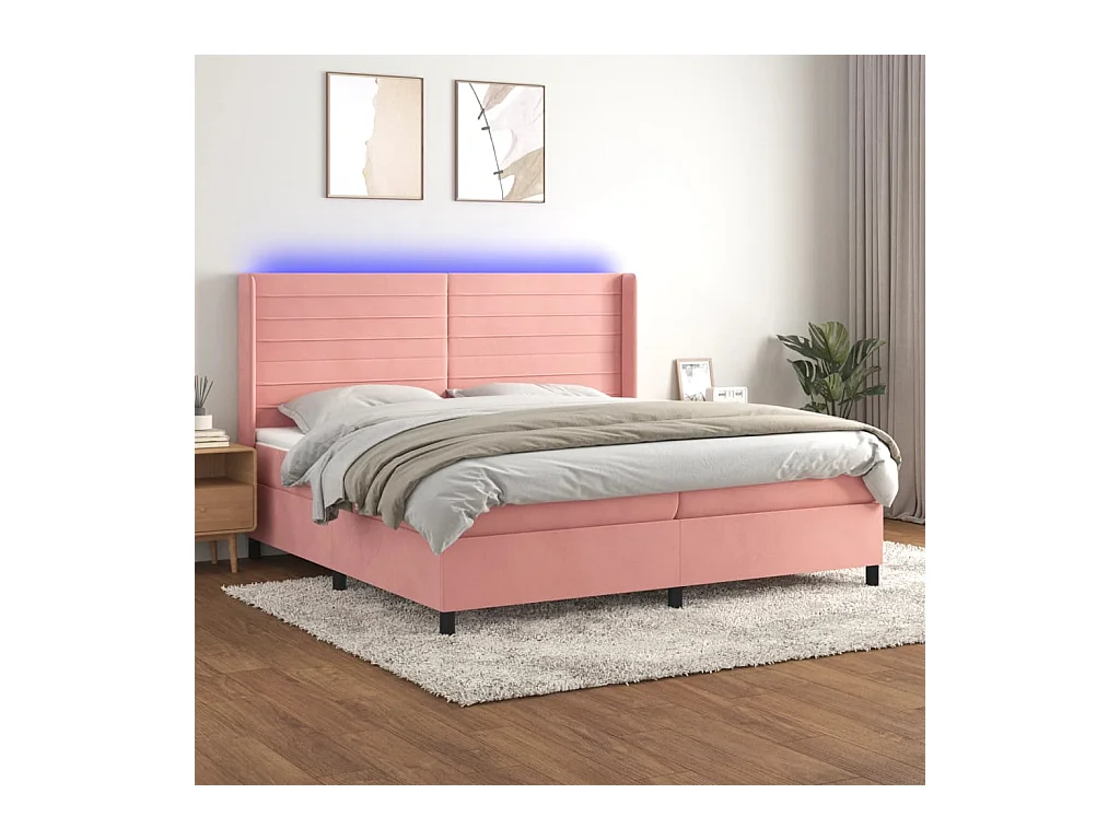 Sommier tapissier avec matelas et LED Rose 200x200 cm Velours