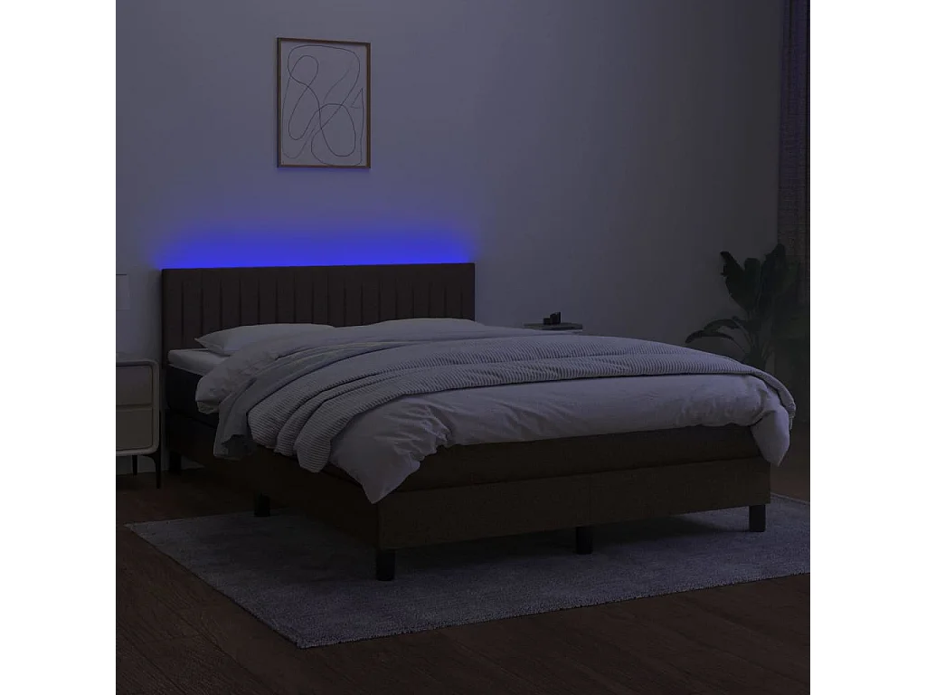 Cama box spring c/ colchão/LED 140x200cm tecido castanho-escuro