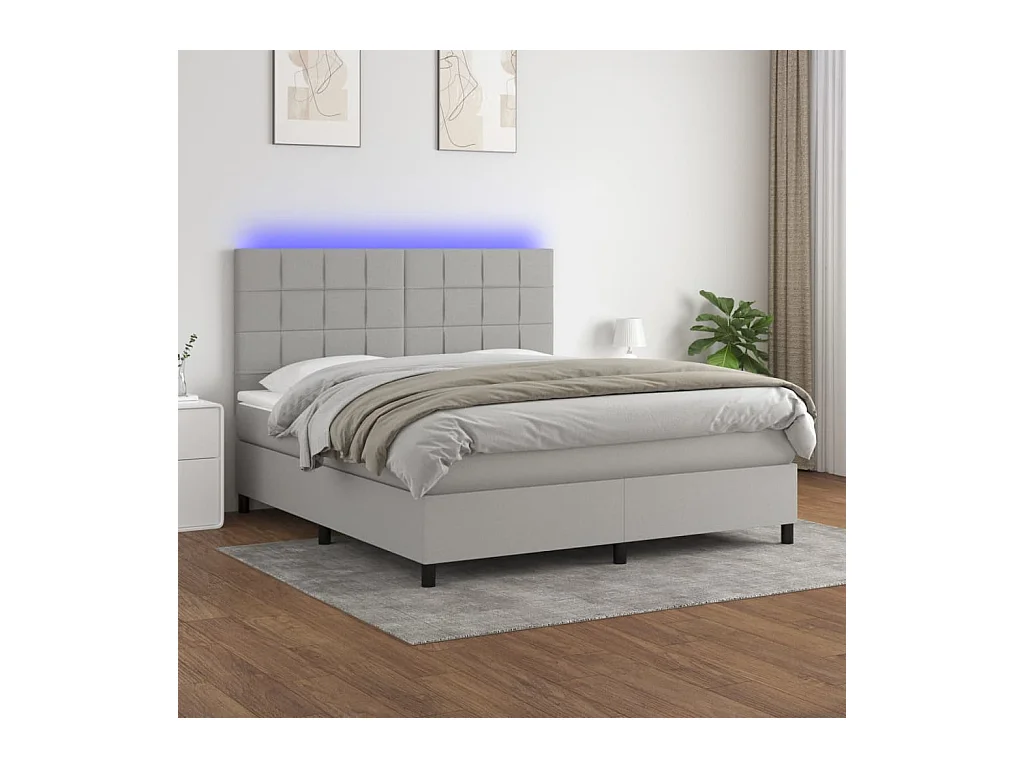 Boxspring met matras en LED stof lichtgrijs 180x200 cm