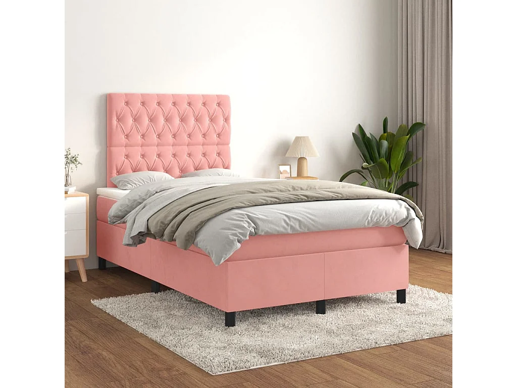 Cama box spring con colchón terciopelo rosa 120x190 cm