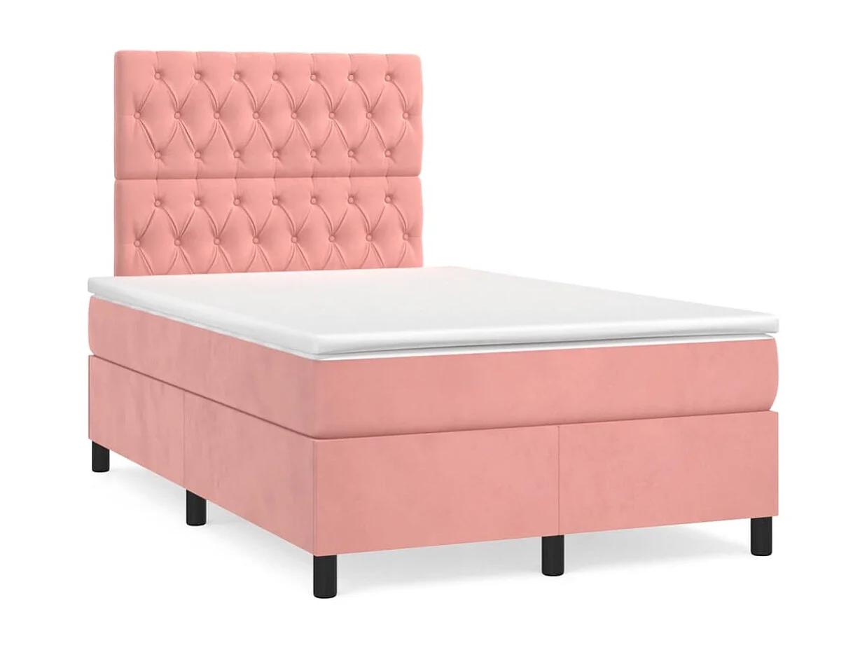 Sommier à lattes de lit avec matelas rose 120x190 cm velours