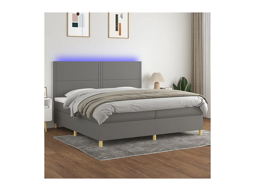 Sommier tapissier et matelas et LED Gris foncé 200x200 cm Tissu