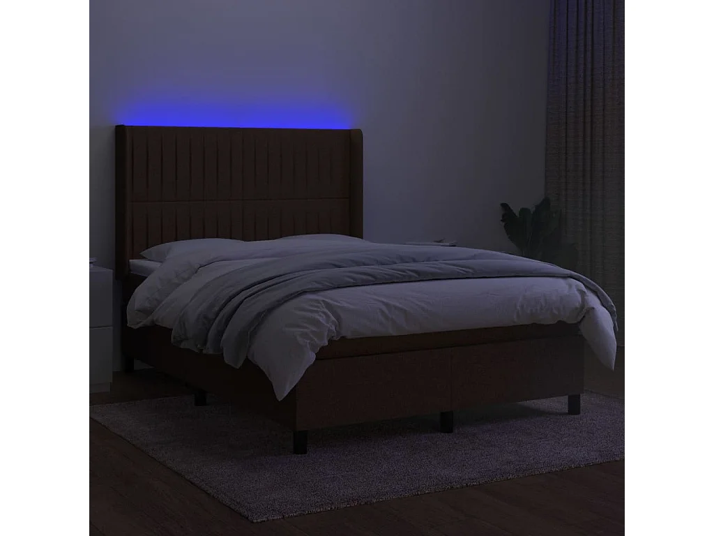 Sommier tapissier matelas et LED Marron foncé 140x200 cm Tissu