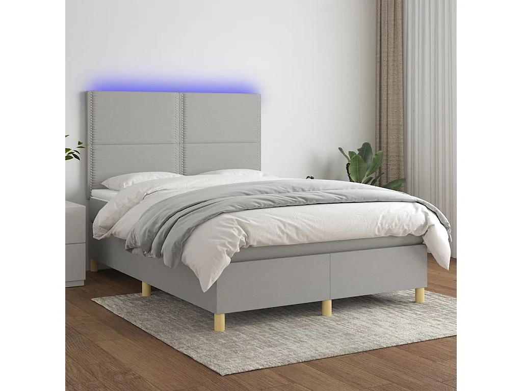 Sommier tapissier et matelas et LED Gris clair 140x190 cm Tissu