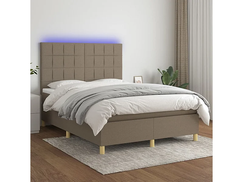 Sommier tapissier avec matelas et LED Taupe 140x200 cm Tissu