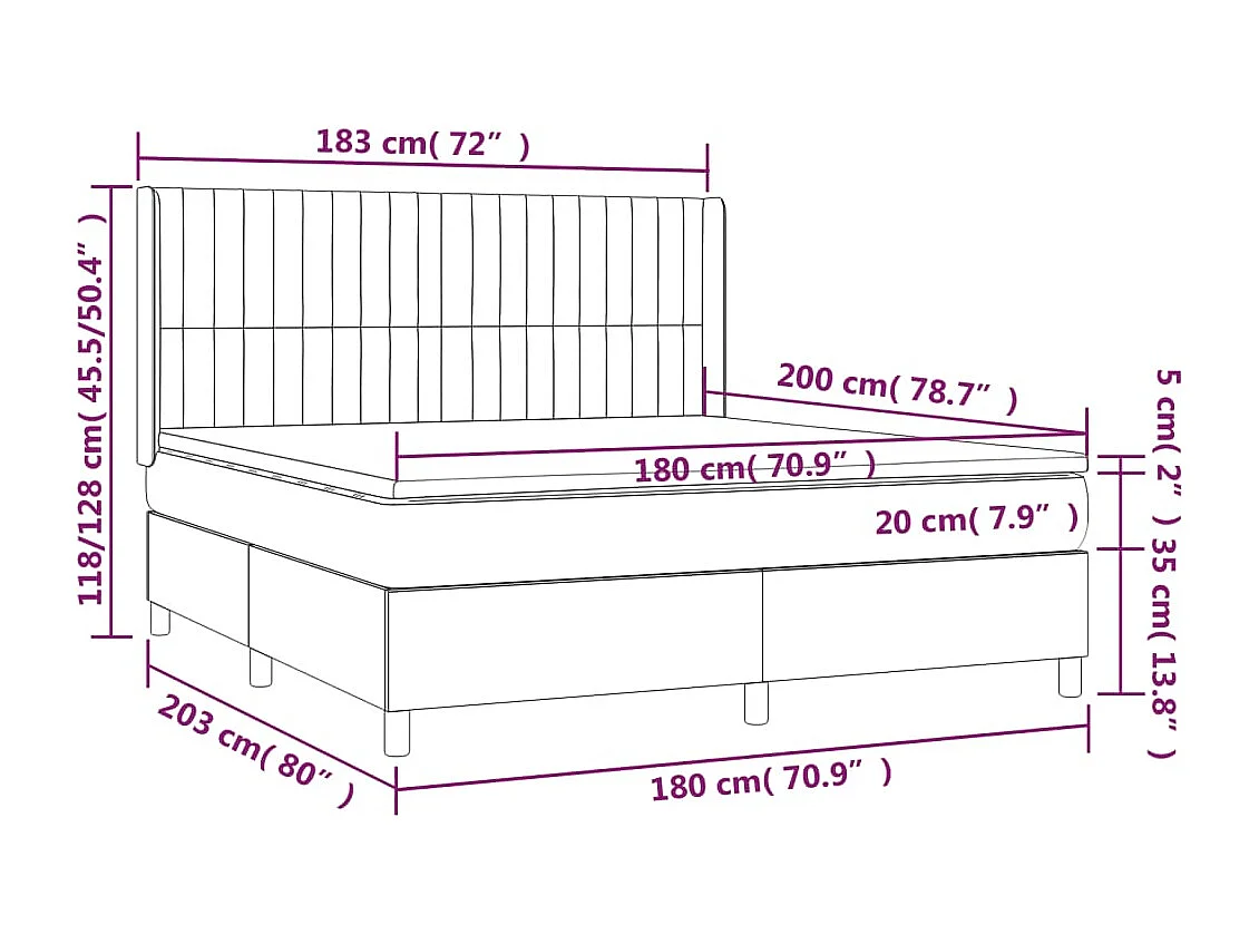 Sommier tapissier avec matelas et LED Taupe 180x200 cm Tissu