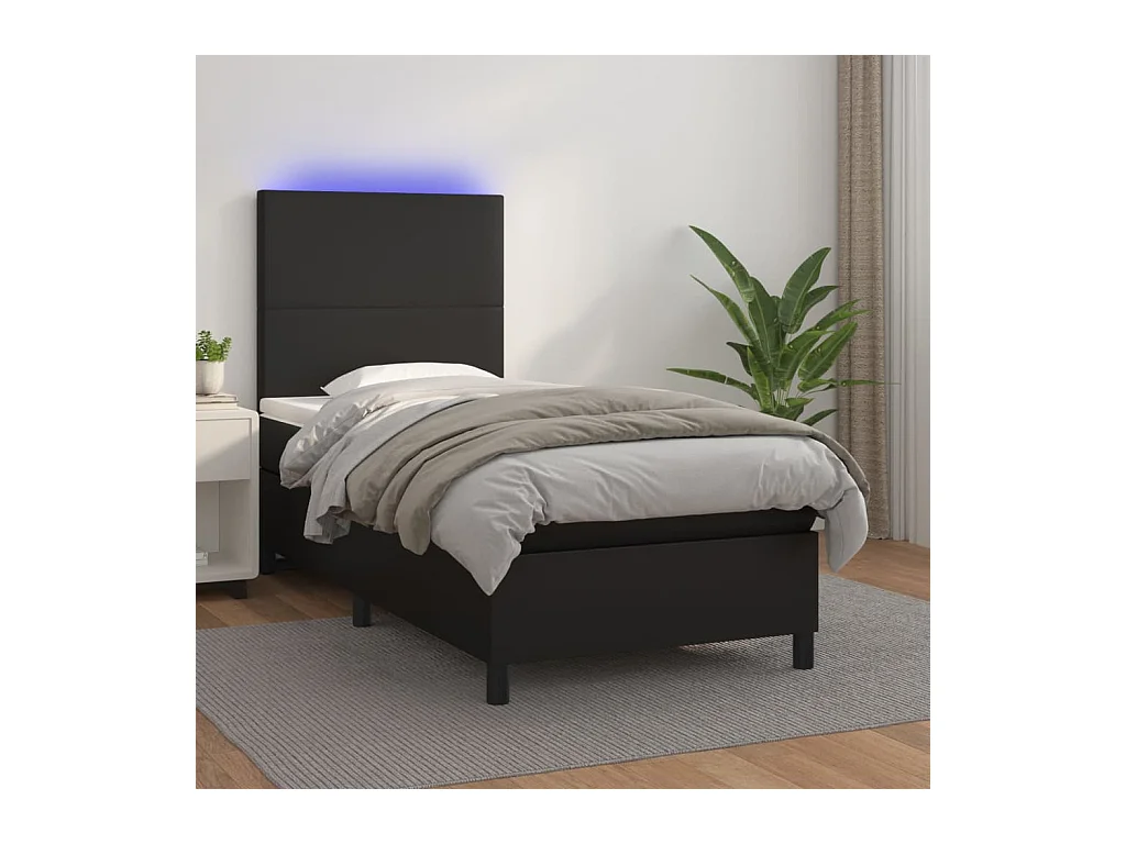 Sommier tapissier avec matelas et LED Noir 90x190 cm Similicuir