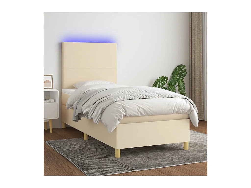 Cama box spring c/ colchão e LED 90x200 cm tecido cor creme