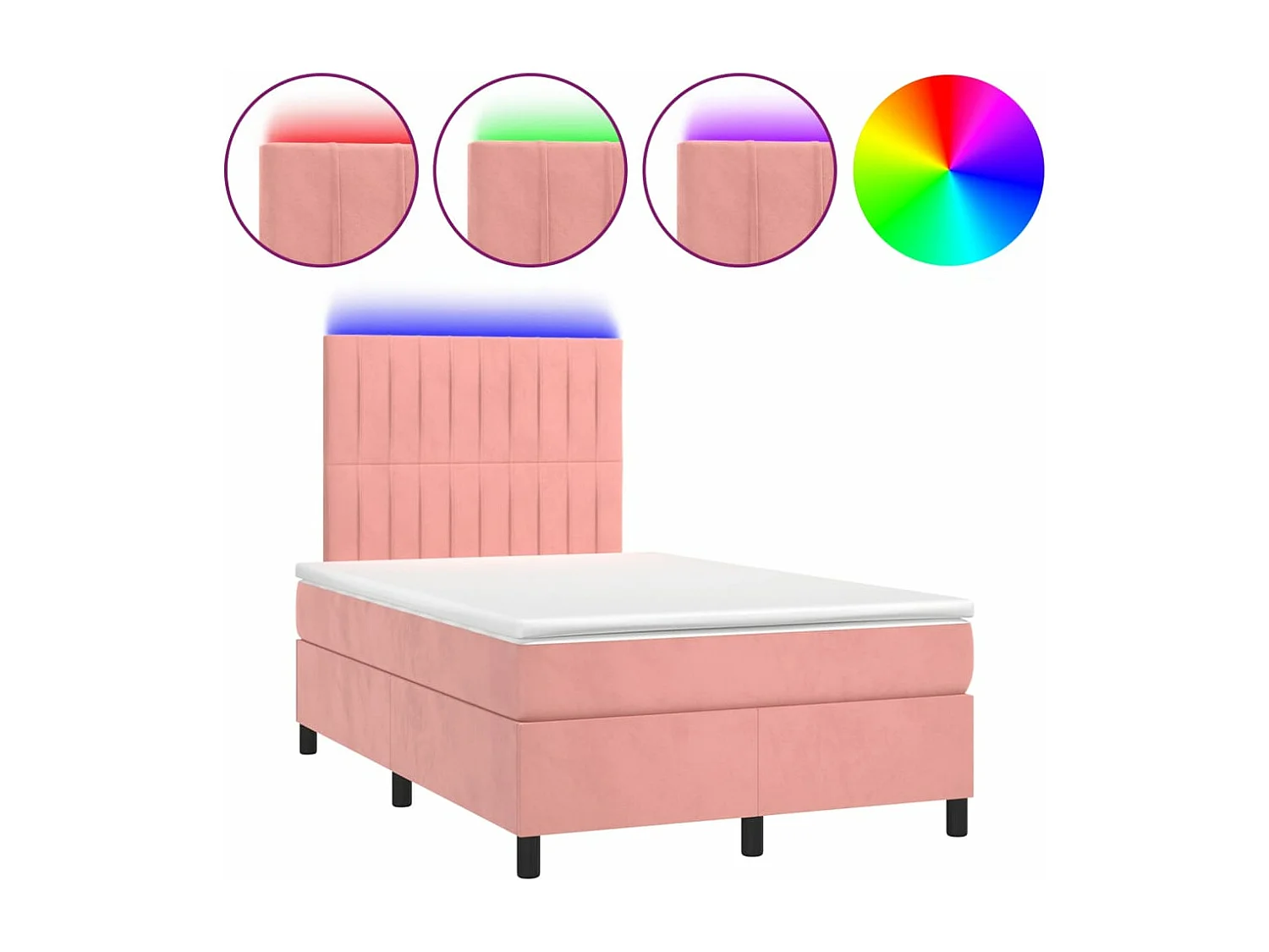 Cama box spring con colchón y LED terciopelo rosa 120x190 cm