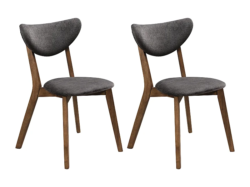 Lot de 2 chaises en tissu texturé et bois d'hévéa naturel foncé - Anthracite - LISETTE