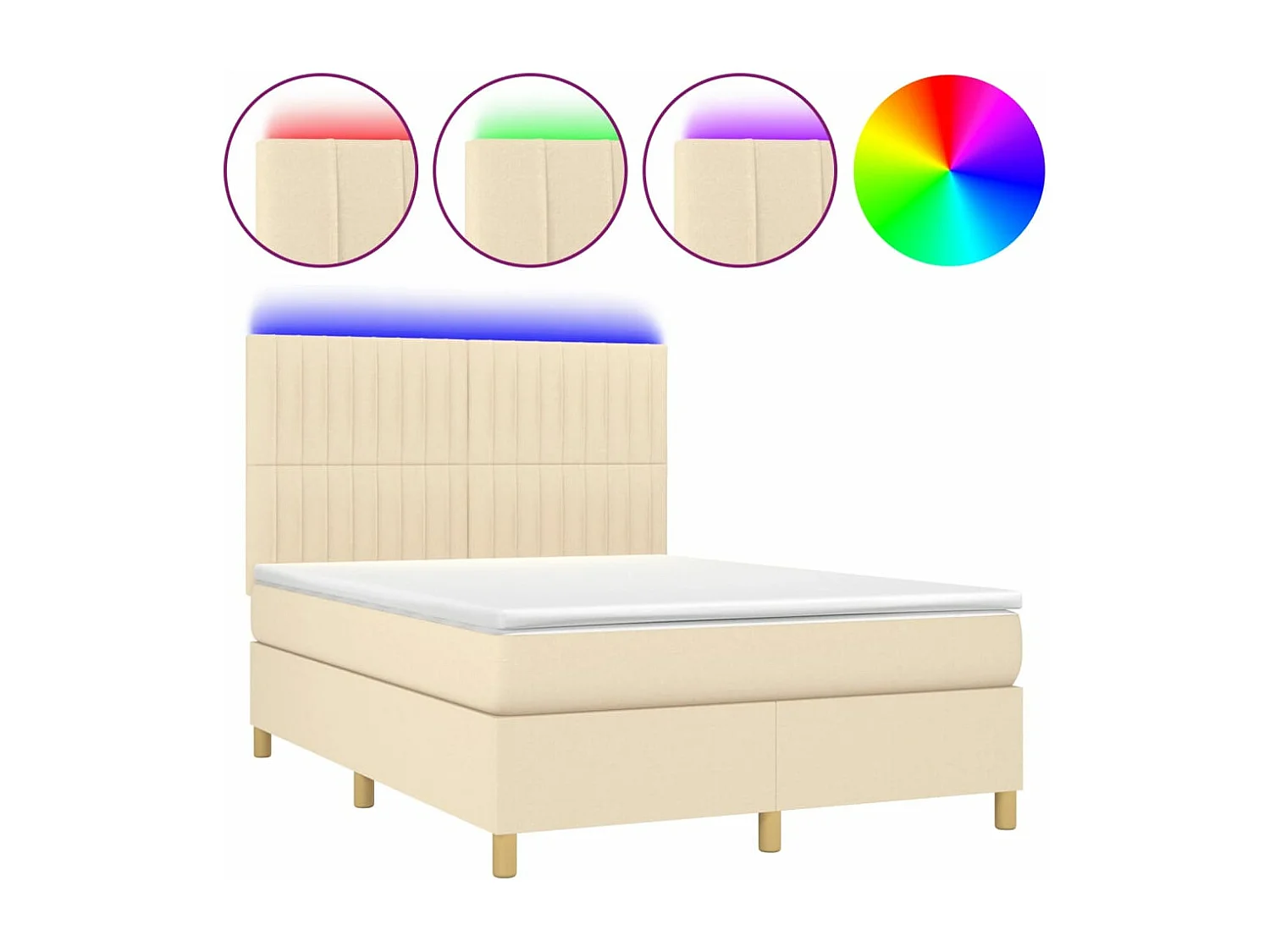 Sommier tapissier avec matelas et LED Crème 140x190 cm Tissu