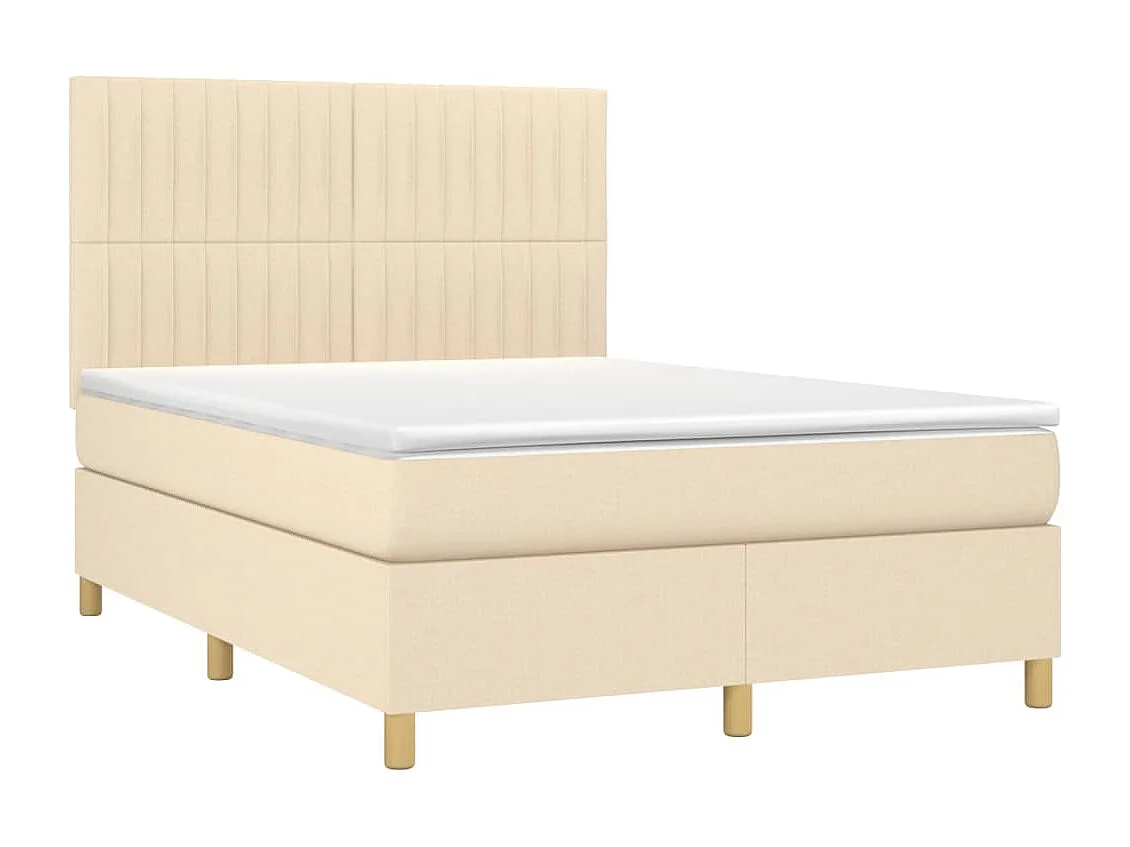 Sommier tapissier avec matelas et LED Crème 140x190 cm Tissu