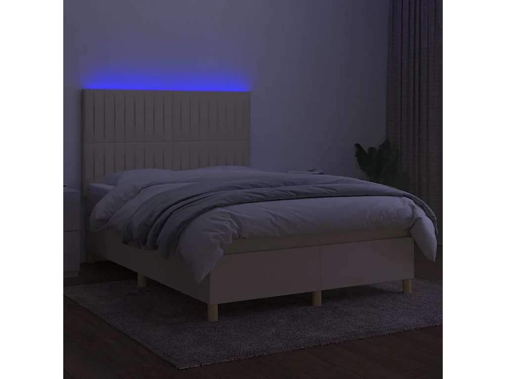 Sommier tapissier avec matelas et LED Crème 140x190 cm Tissu