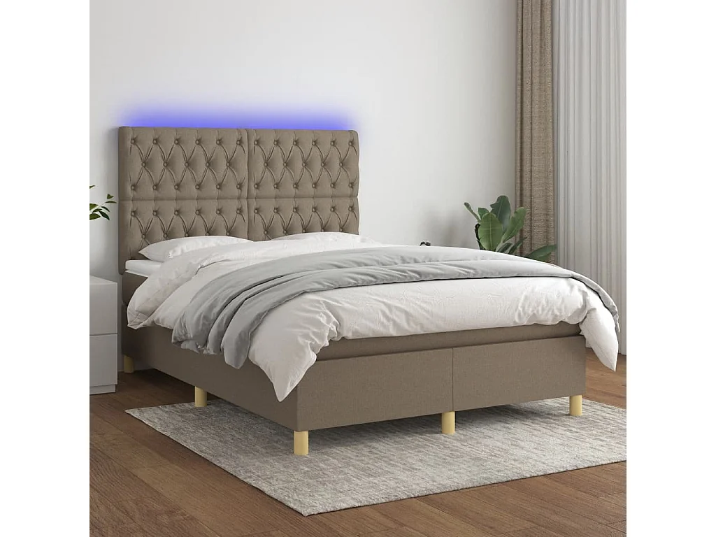 Sommier tapissier avec matelas et LED Taupe 140x200 cm Tissu