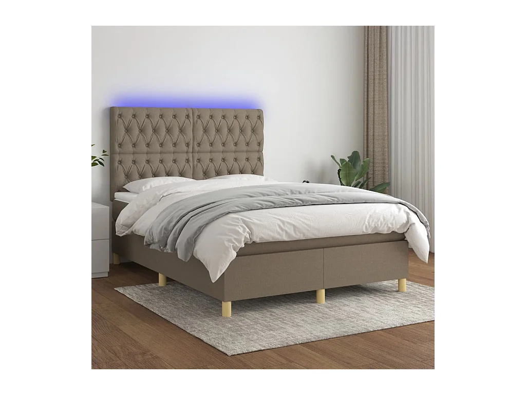 Cama box spring colchão/LED 140x200 cm tecido cinza-acastanhado